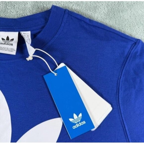adidas IN8437 Women Blue Crew Neck Short Sleeve Trefoil Boxy T-Shirt Size Large - Picture 3 of 10